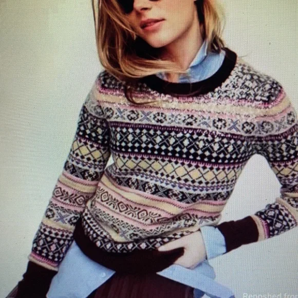 Crew sequin Fair Isles Lambswool Sweater Nordic Multicolor